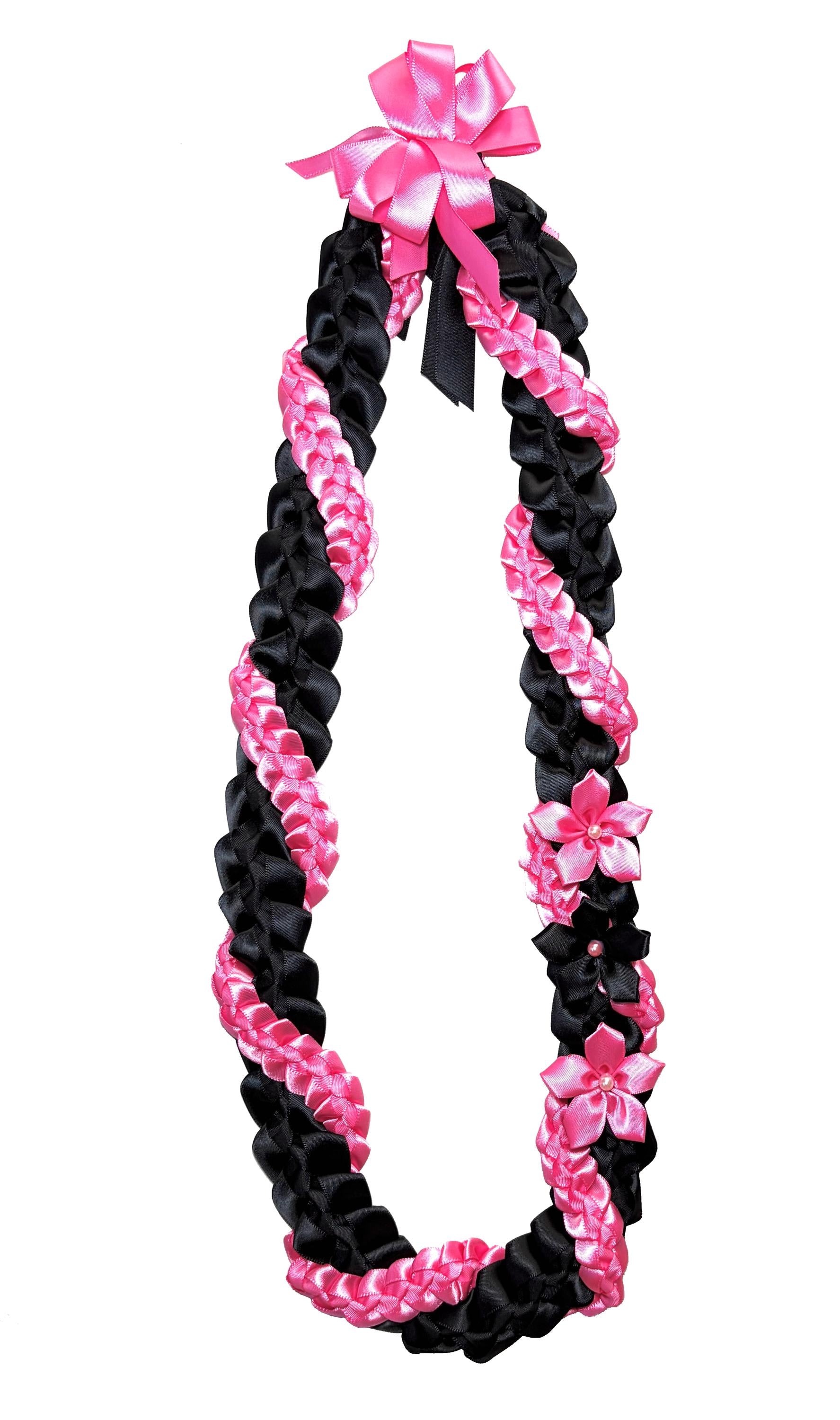 Black and Hot Pink Wrap Ribbon Lei