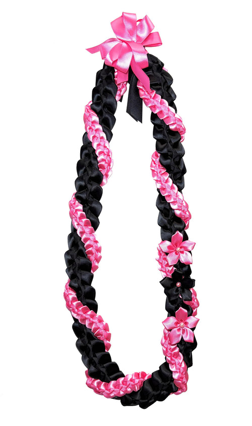 Black and Hot Pink Wrap Ribbon Lei