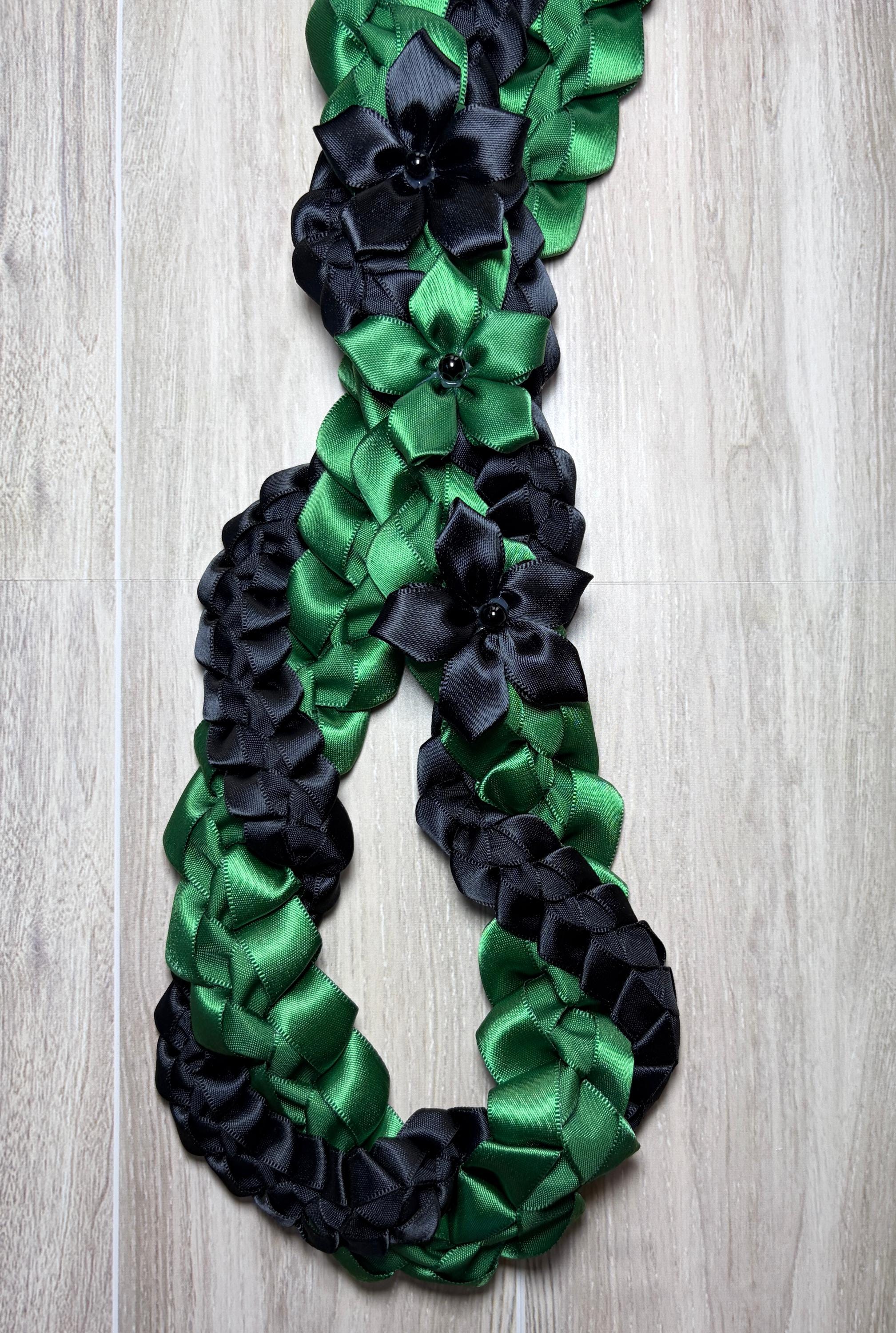 Forest Green and Black Wrap Ribbon Lei