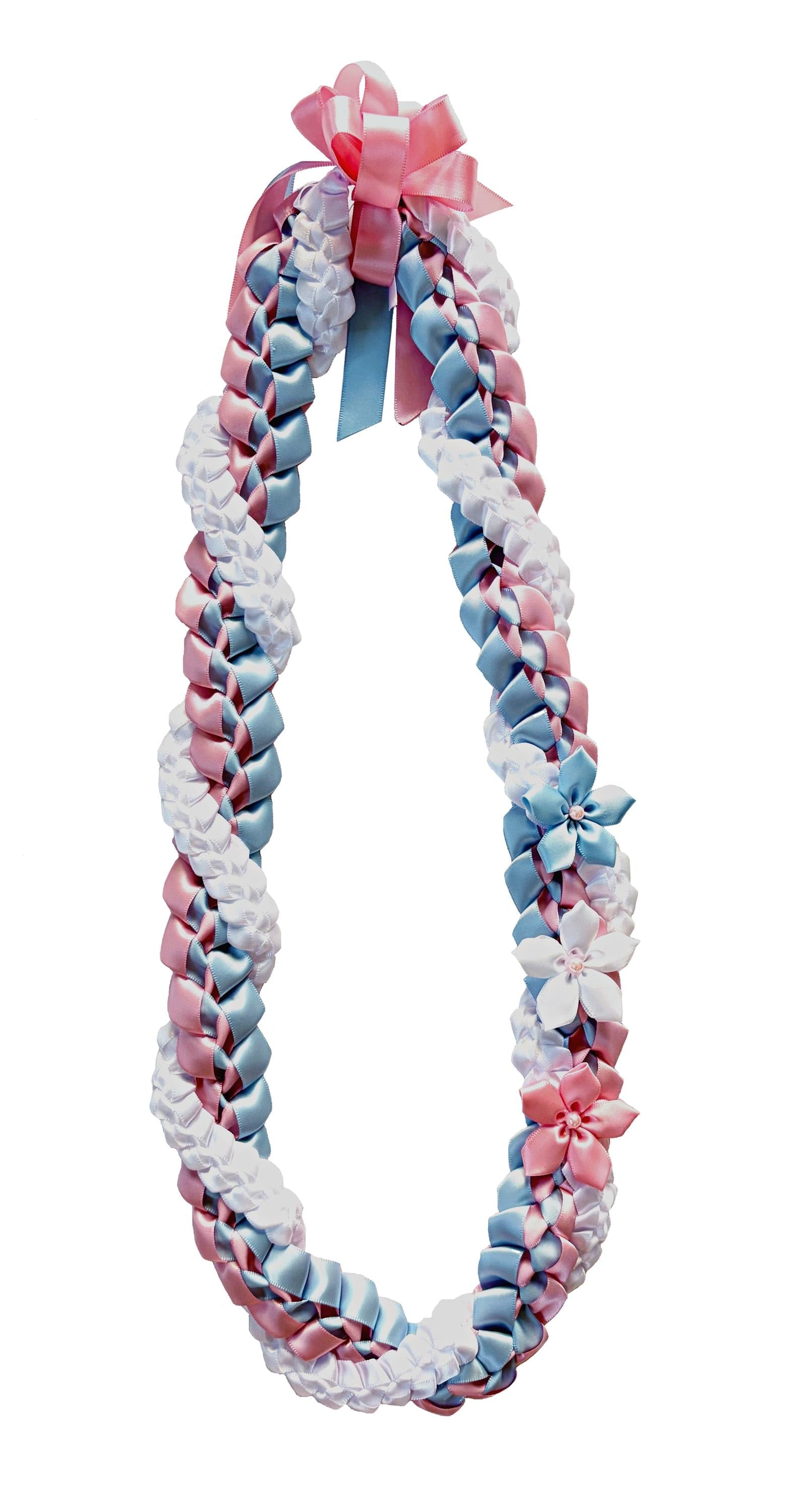 Pink, Light Blue, and White Wrap Ribbon Lei