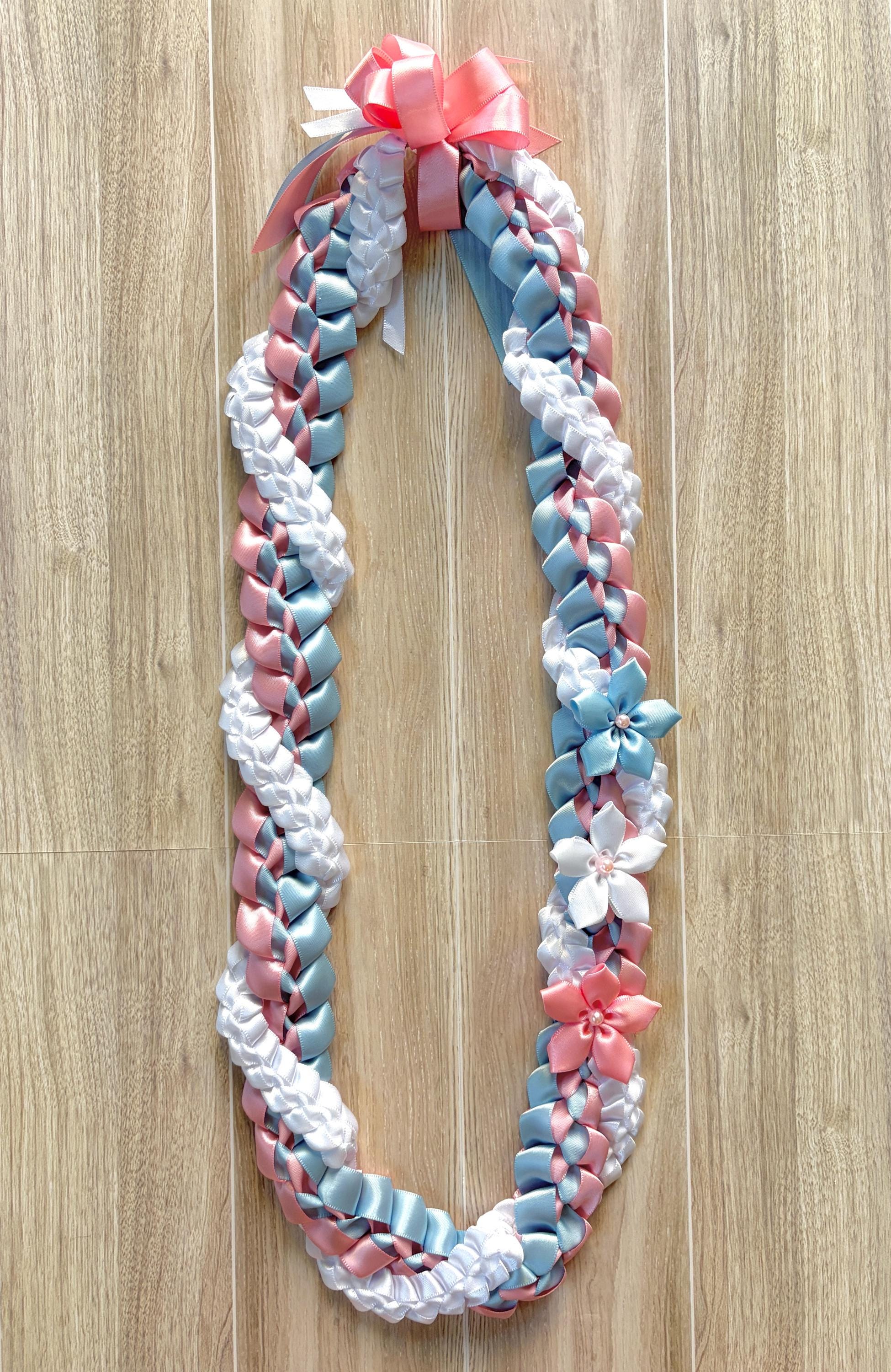 Pink, Light Blue, and White Wrap Ribbon Lei