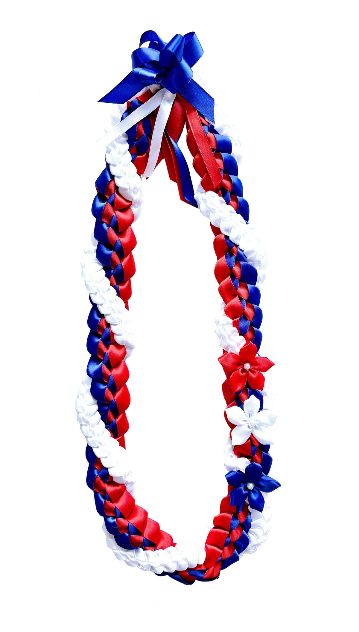 Red, Royal Blue, and White Wrap Ribbon Lei