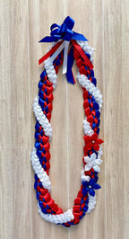 Red, Royal Blue, and White Wrap Ribbon Lei