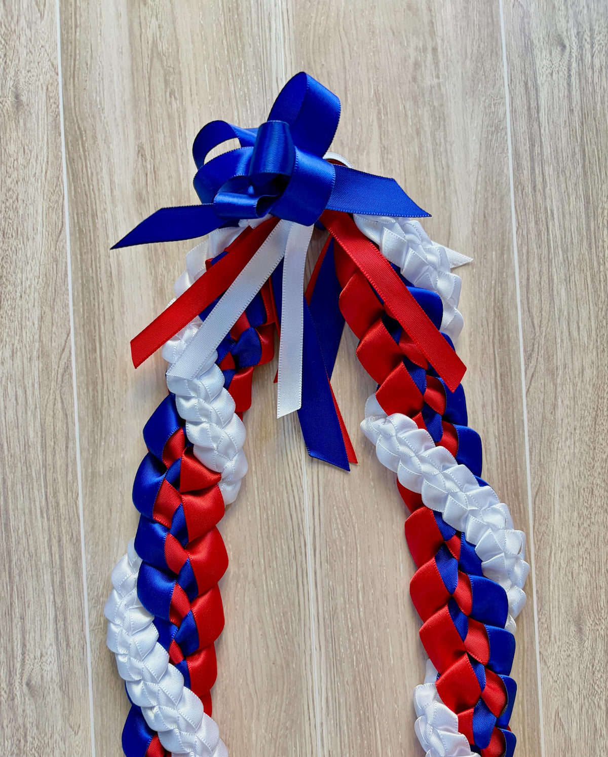 Red, Royal Blue, and White Wrap Ribbon Lei