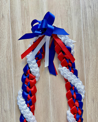 Red, Royal Blue, and White Wrap Ribbon Lei