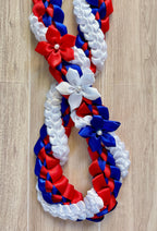 Red, Royal Blue, and White Wrap Ribbon Lei