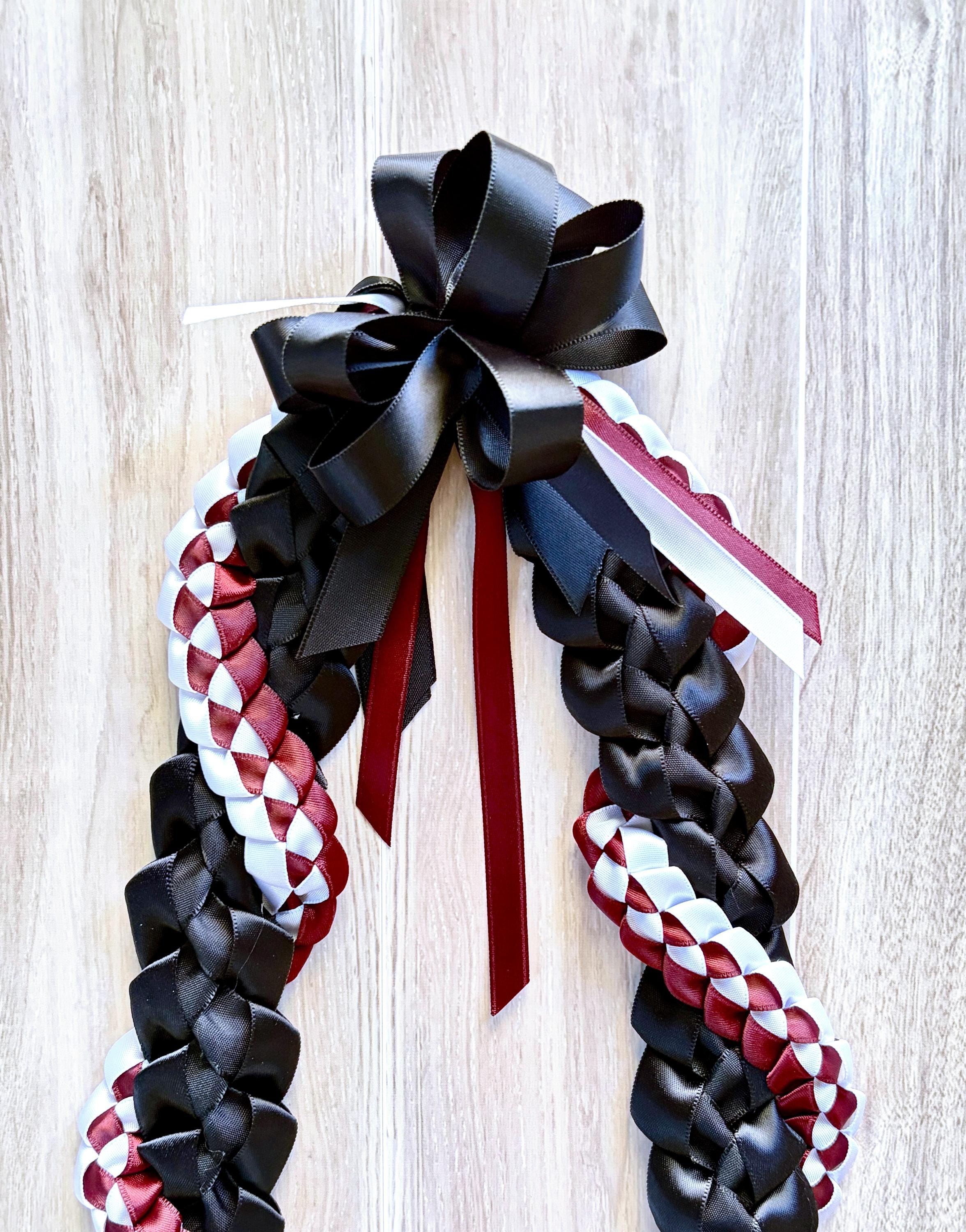 Black, Burgundy, and White Wrap Ribbon Lei