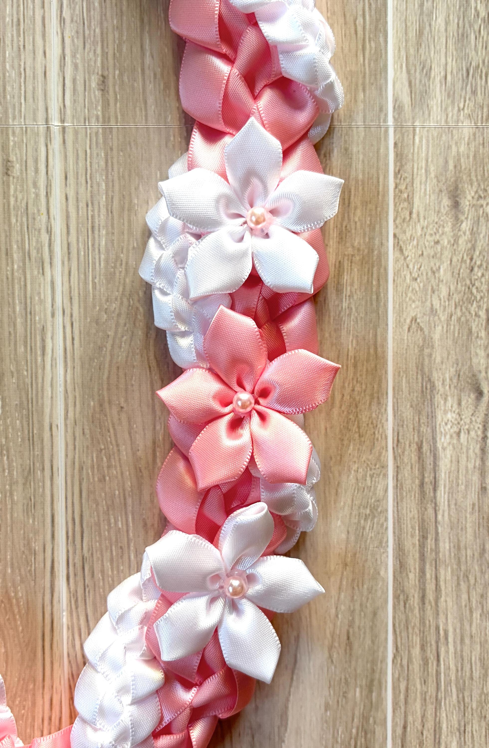 Pink and White Wrap Ribbon Lei