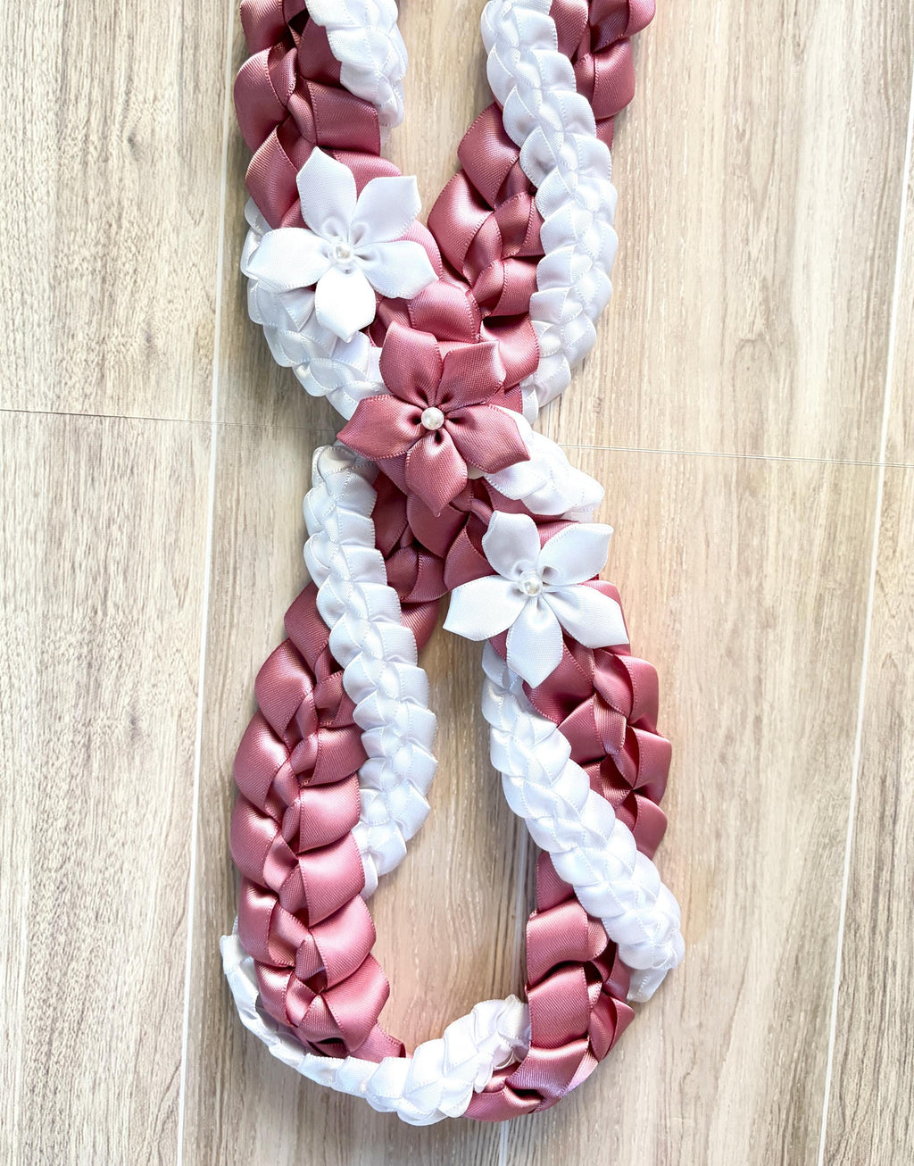 Rose and White Wrap Ribbon Lei