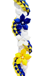 White, Royal Blue, and Yellow Wrap Ribbon Lei