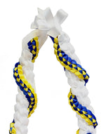 White, Royal Blue, and Yellow Wrap Ribbon Lei