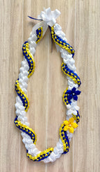 White, Royal Blue, and Yellow Wrap Ribbon Lei