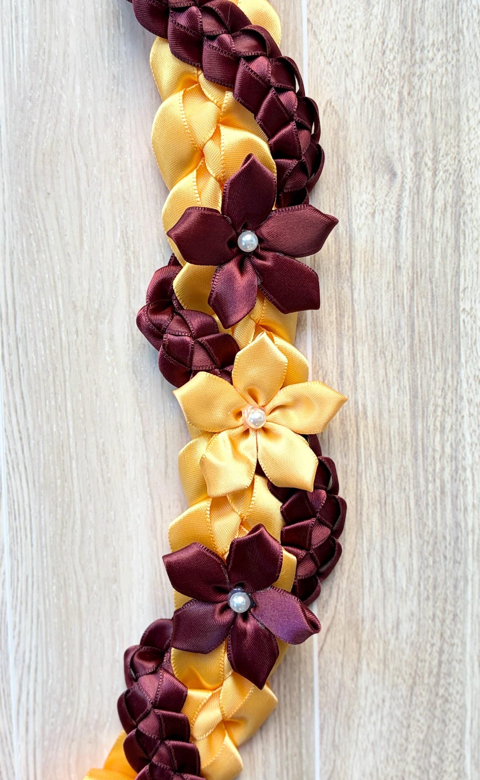 Gold and Burgundy Wrap Ribbon Lei