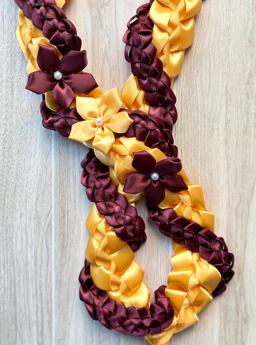 Gold and Burgundy Wrap Ribbon Lei