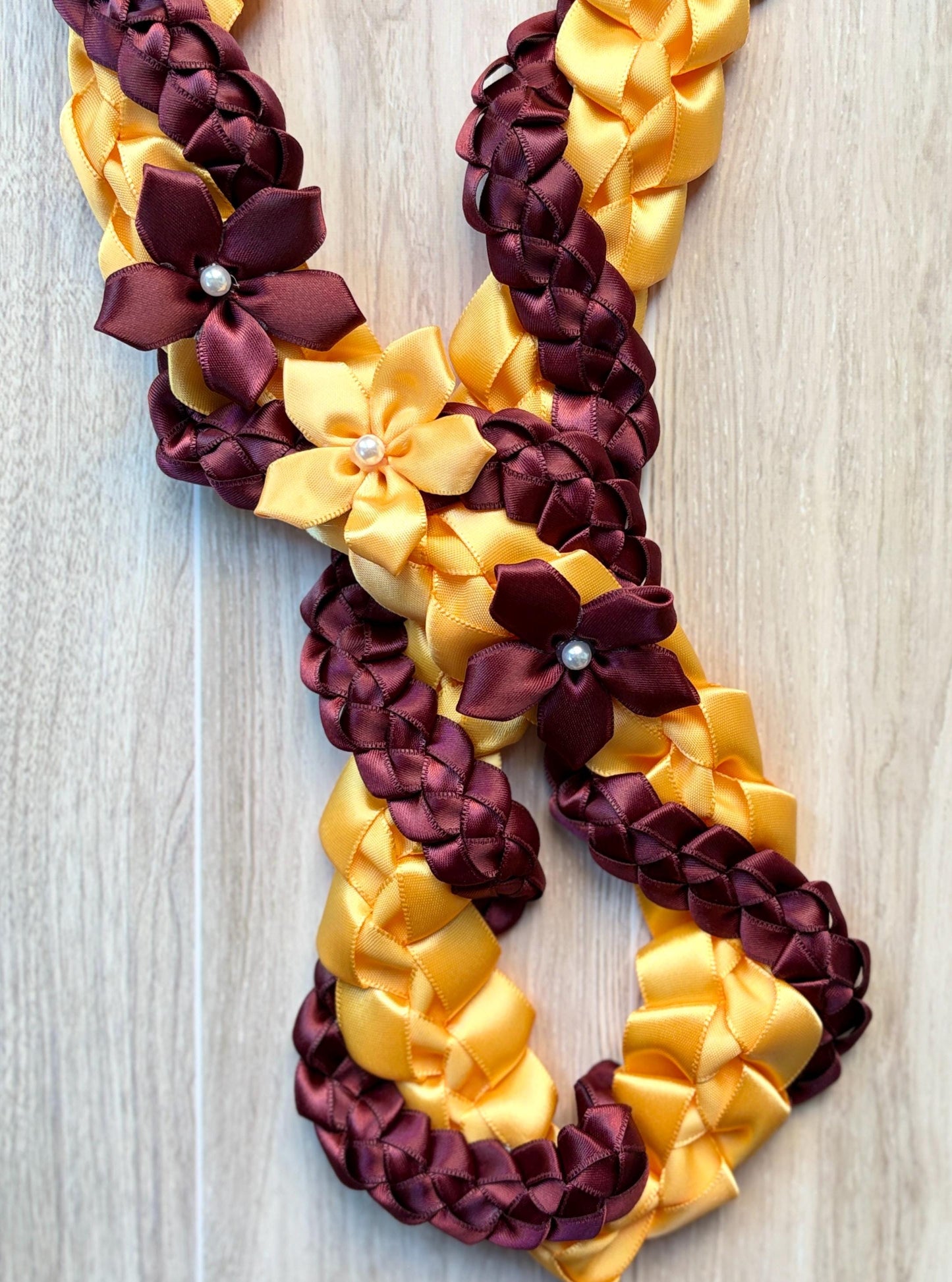 Gold and Burgundy Wrap Ribbon Lei