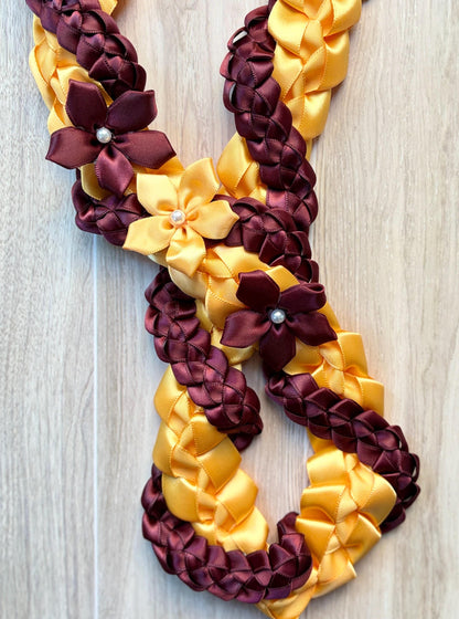 Gold and Burgundy Wrap Ribbon Lei