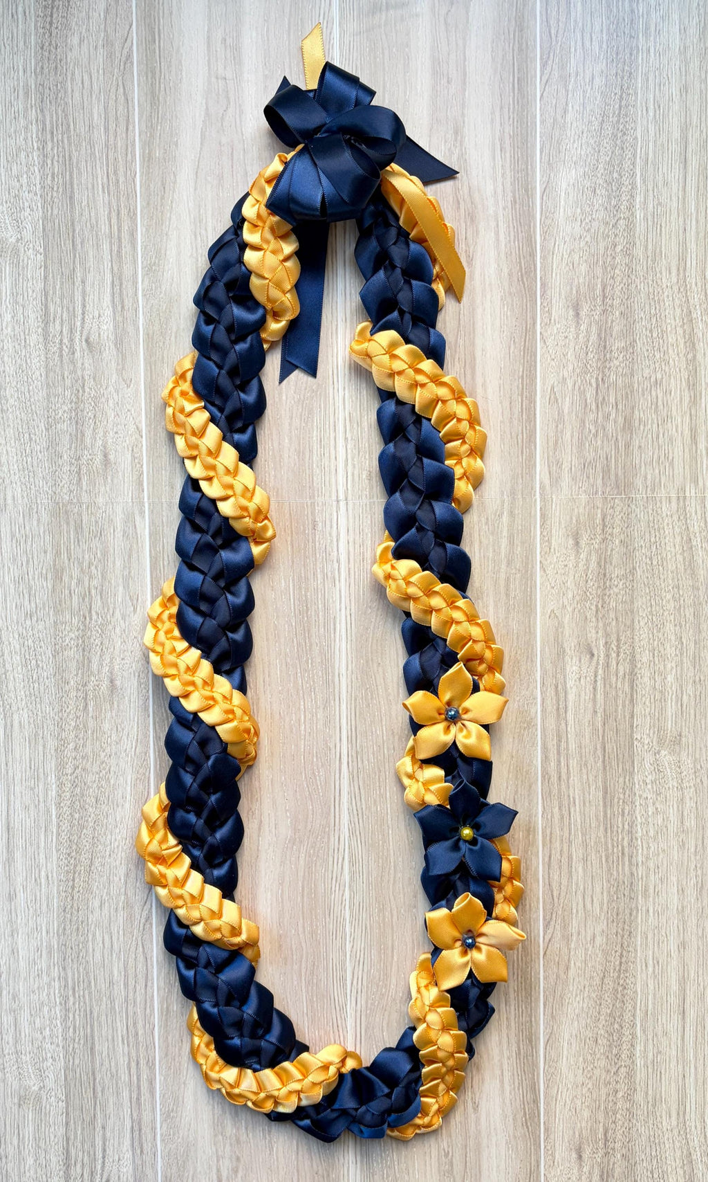 Navy Blue and Gold Wrap Ribbon Lei
