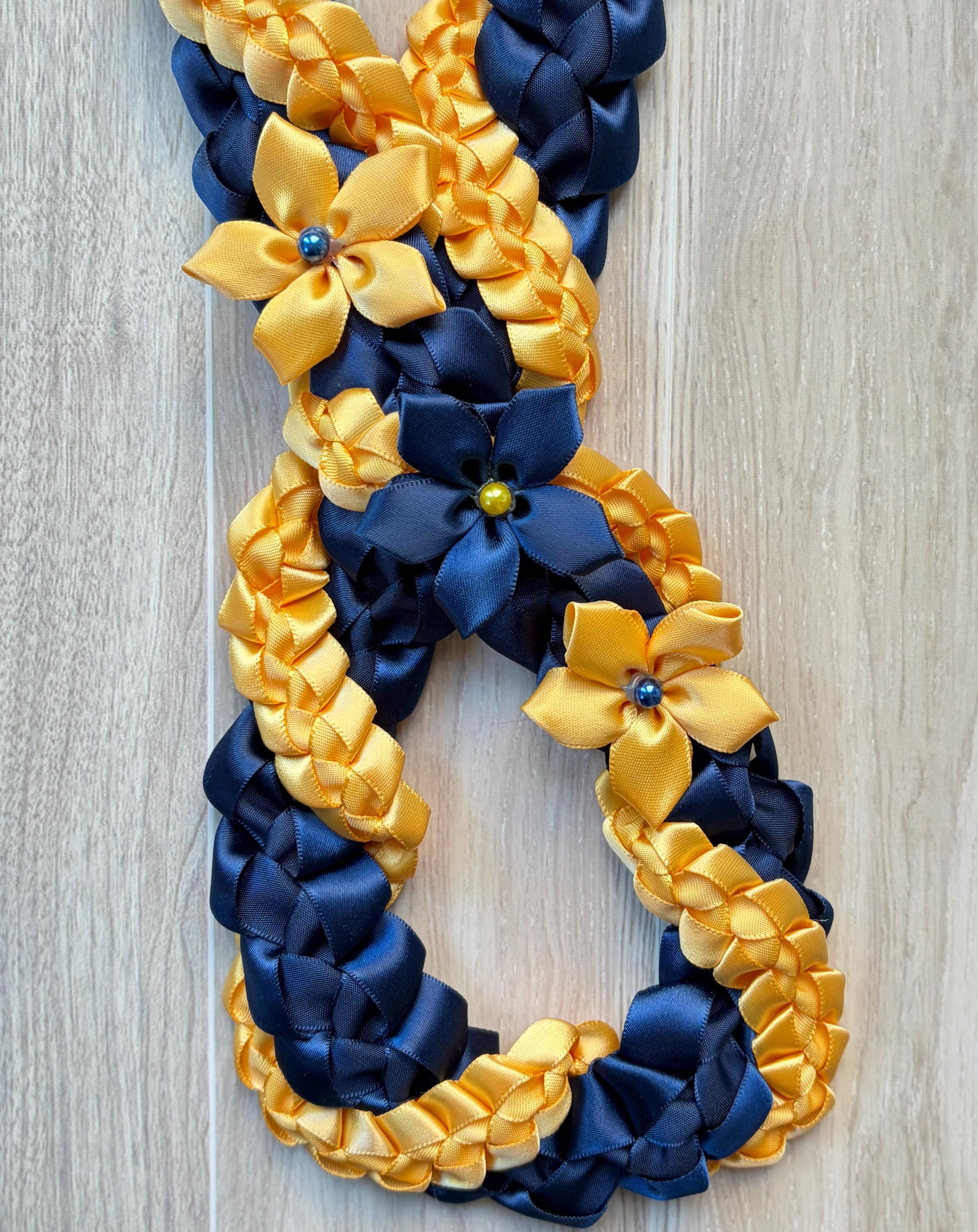 Navy Blue and Gold Wrap Ribbon Lei