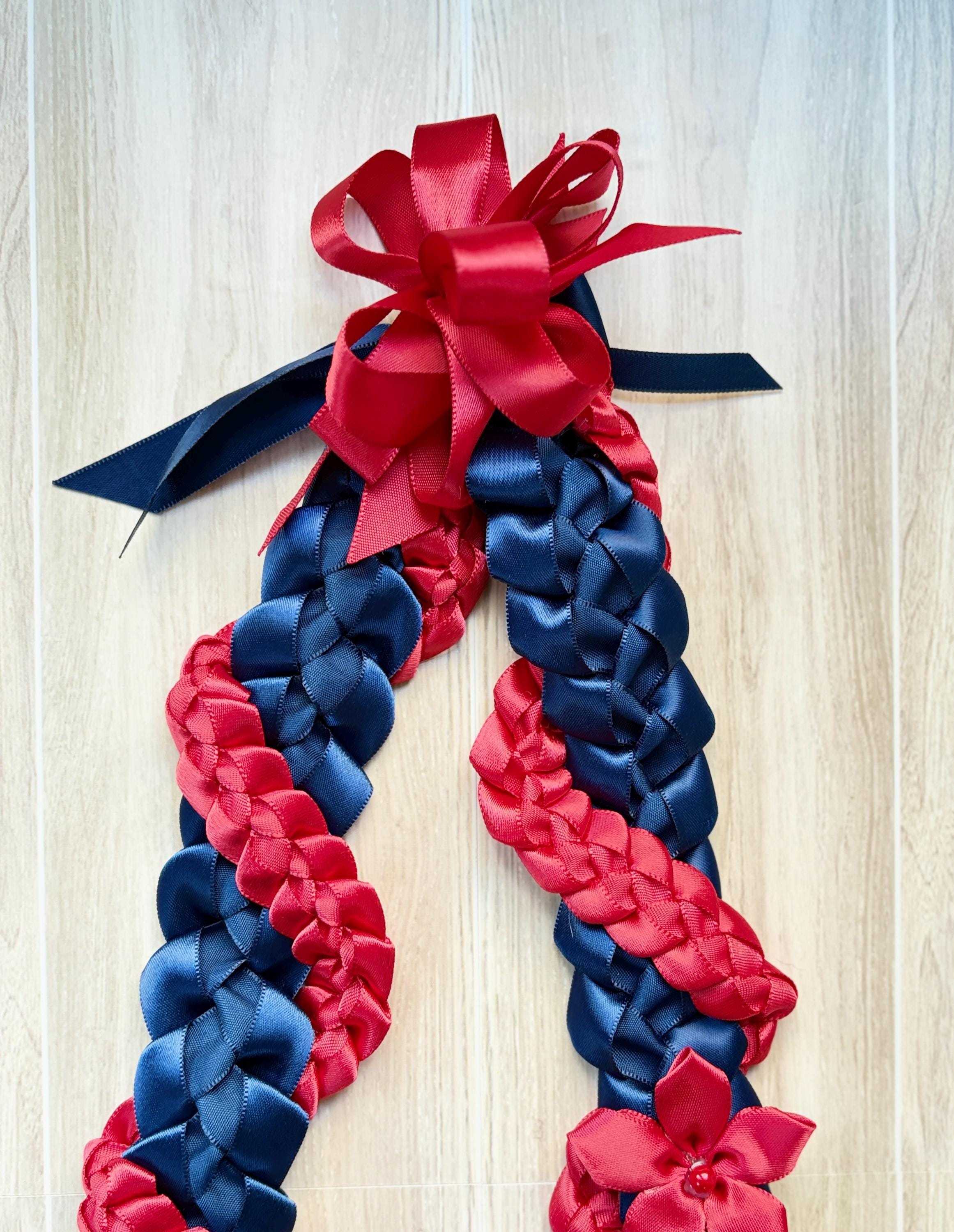 Navy Blue and Scarlet Wrap Ribbon Lei