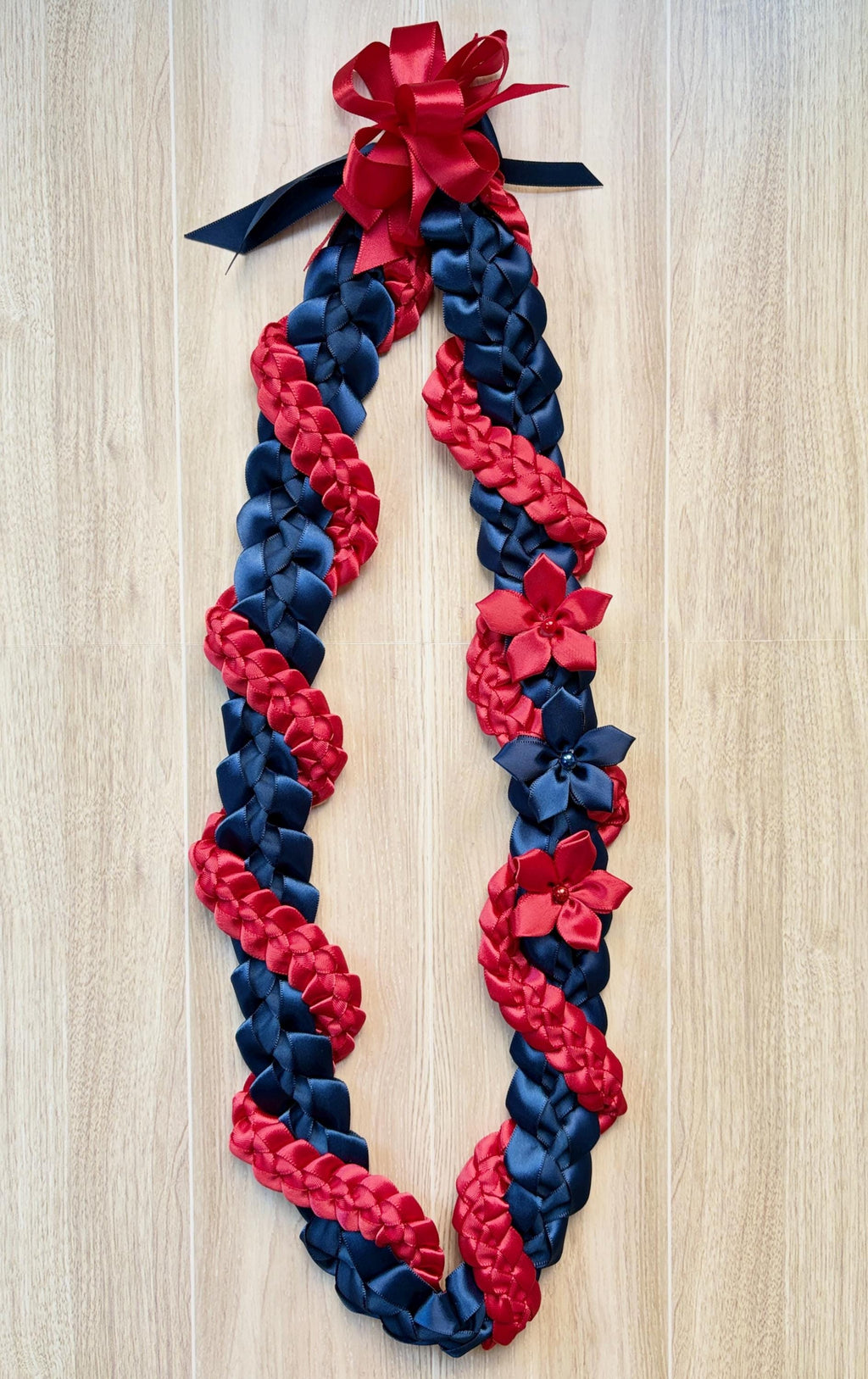 Navy Blue and Scarlet Wrap Ribbon Lei