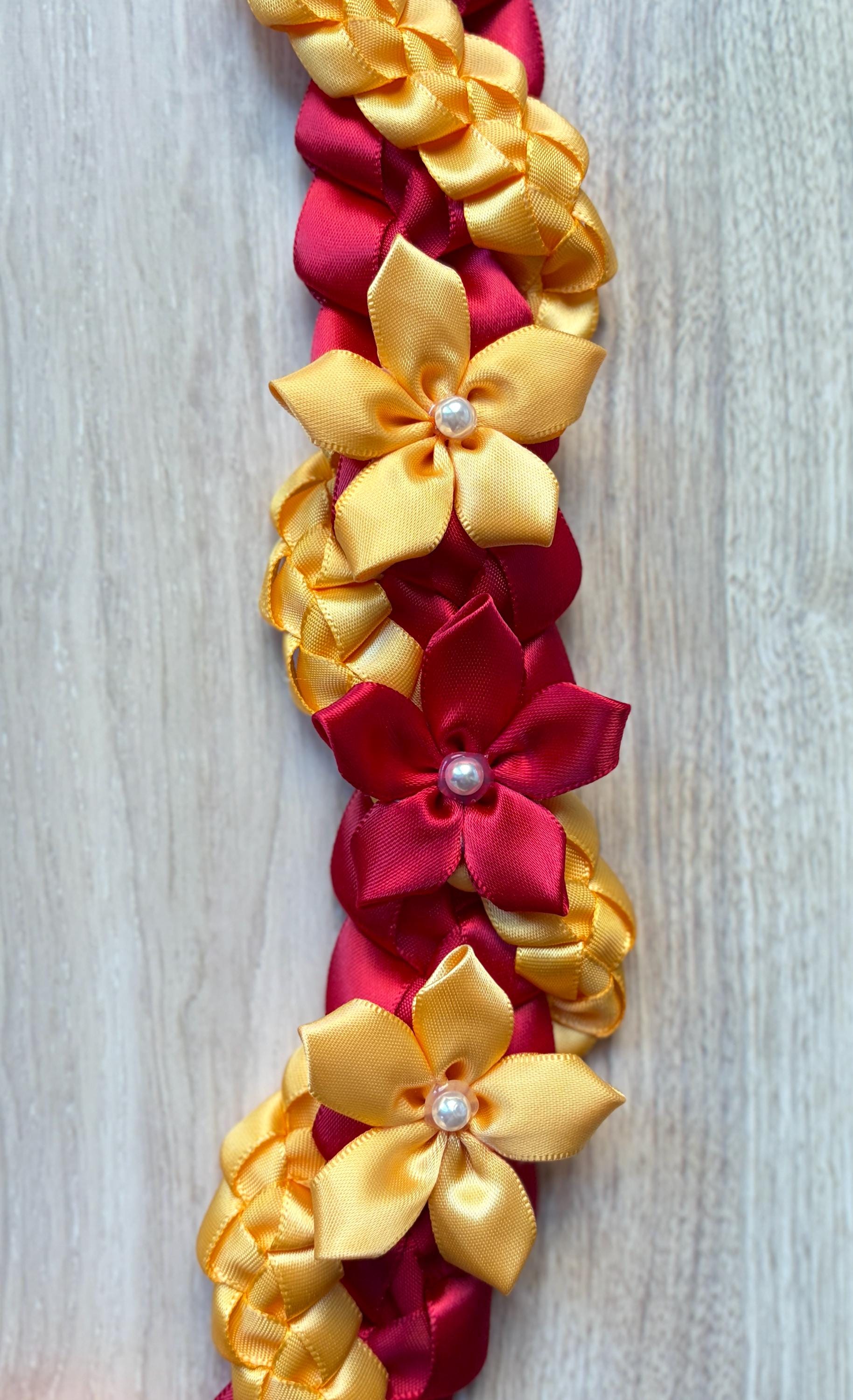 Scarlet and Gold Wrap Ribbon Lei
