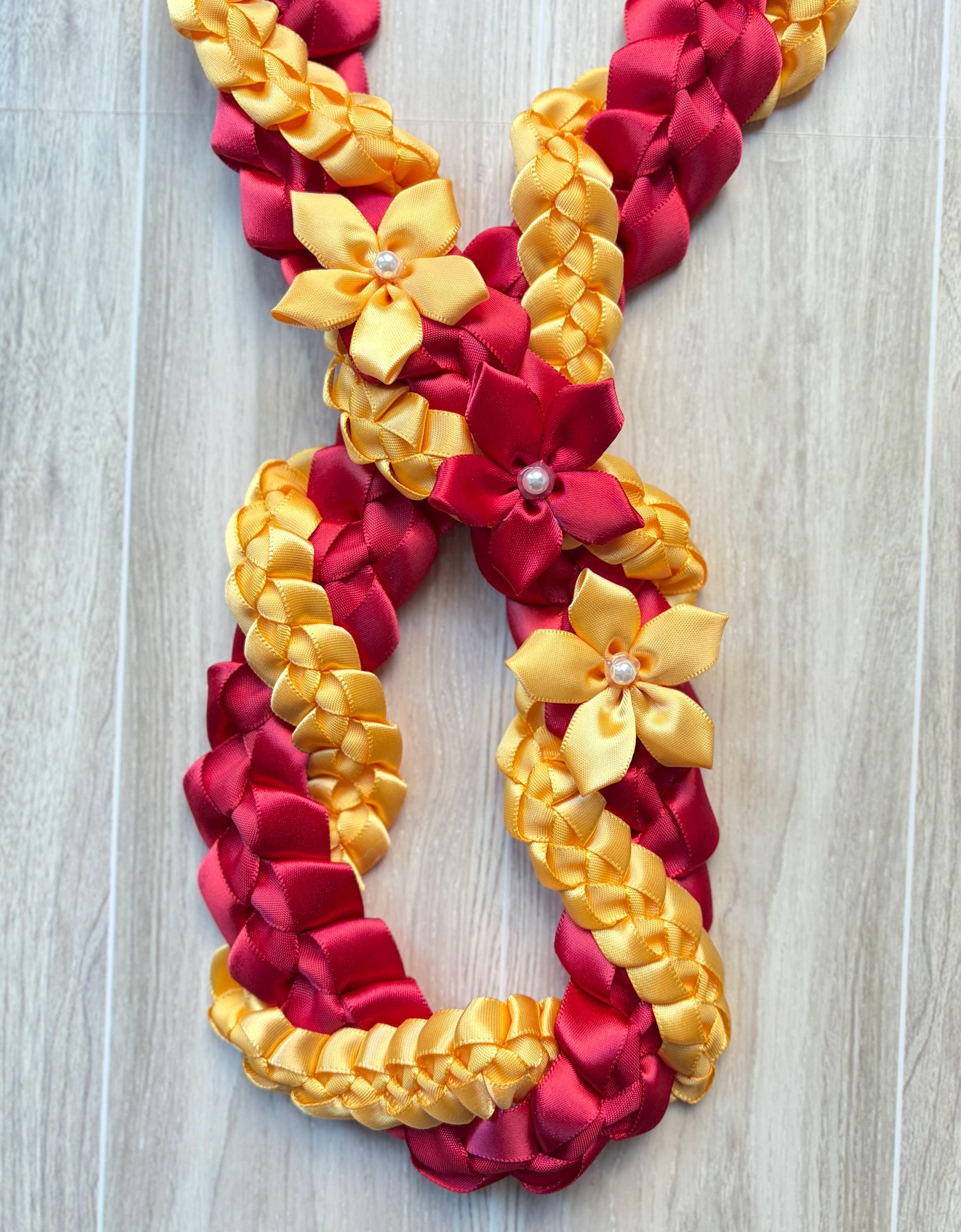 Scarlet and Gold Wrap Ribbon Lei