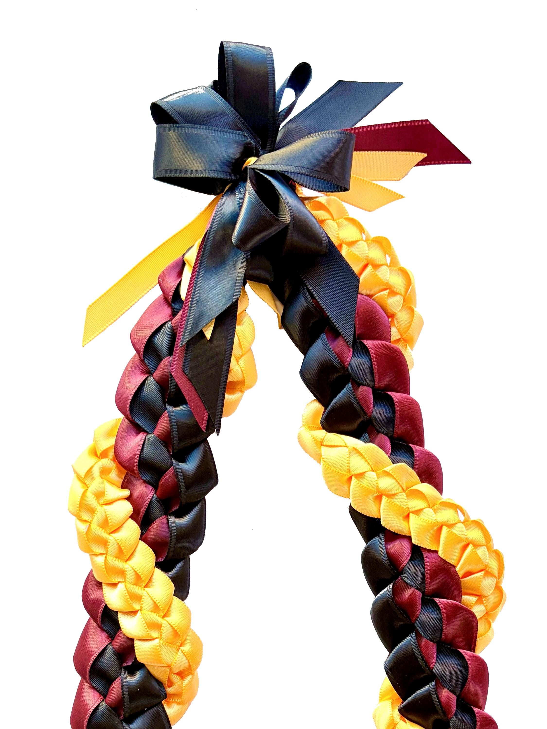Burgundy, Black and Gold Wrap Ribbon Lei
