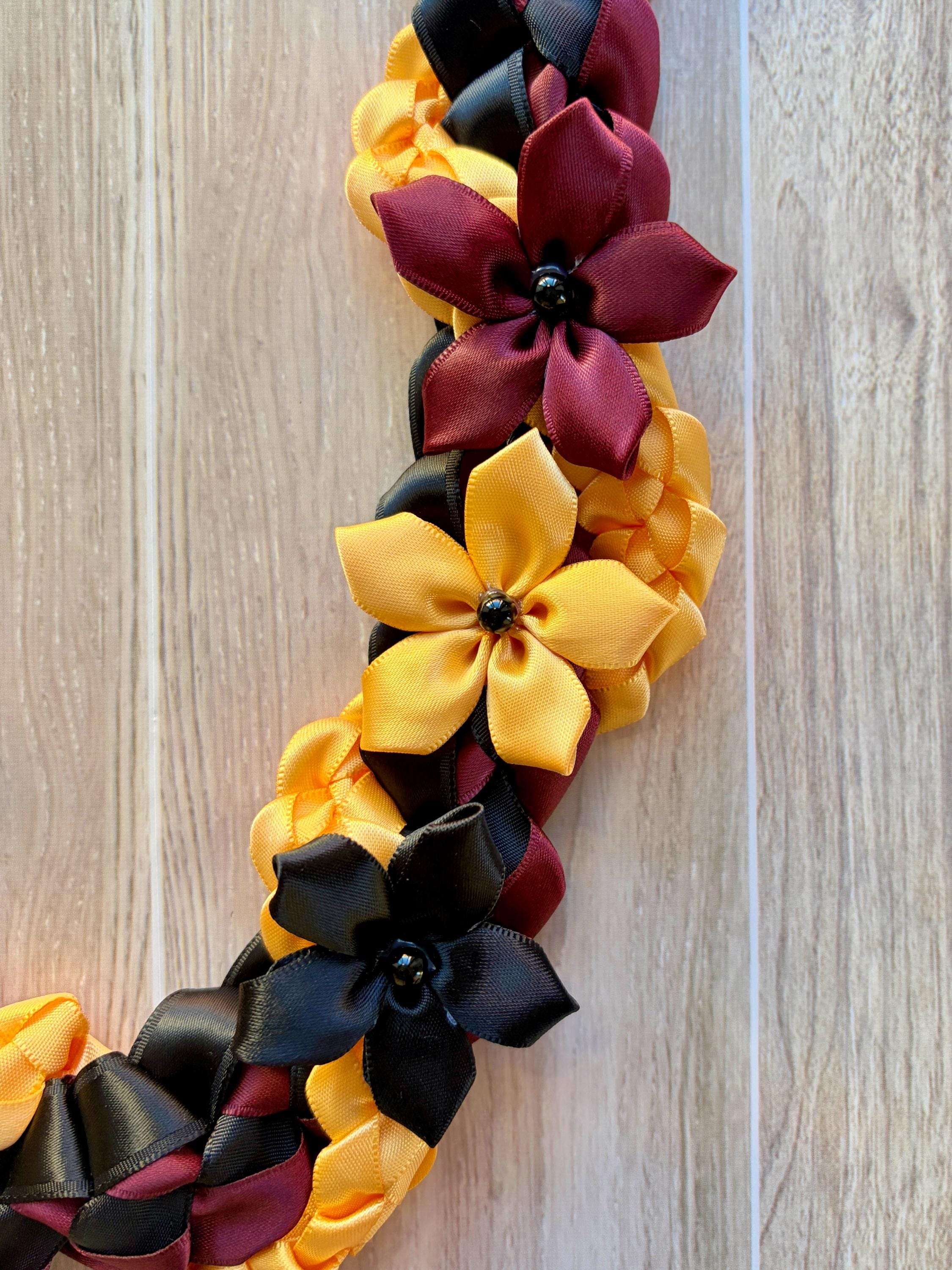 Burgundy, Black and Gold Wrap Ribbon Lei