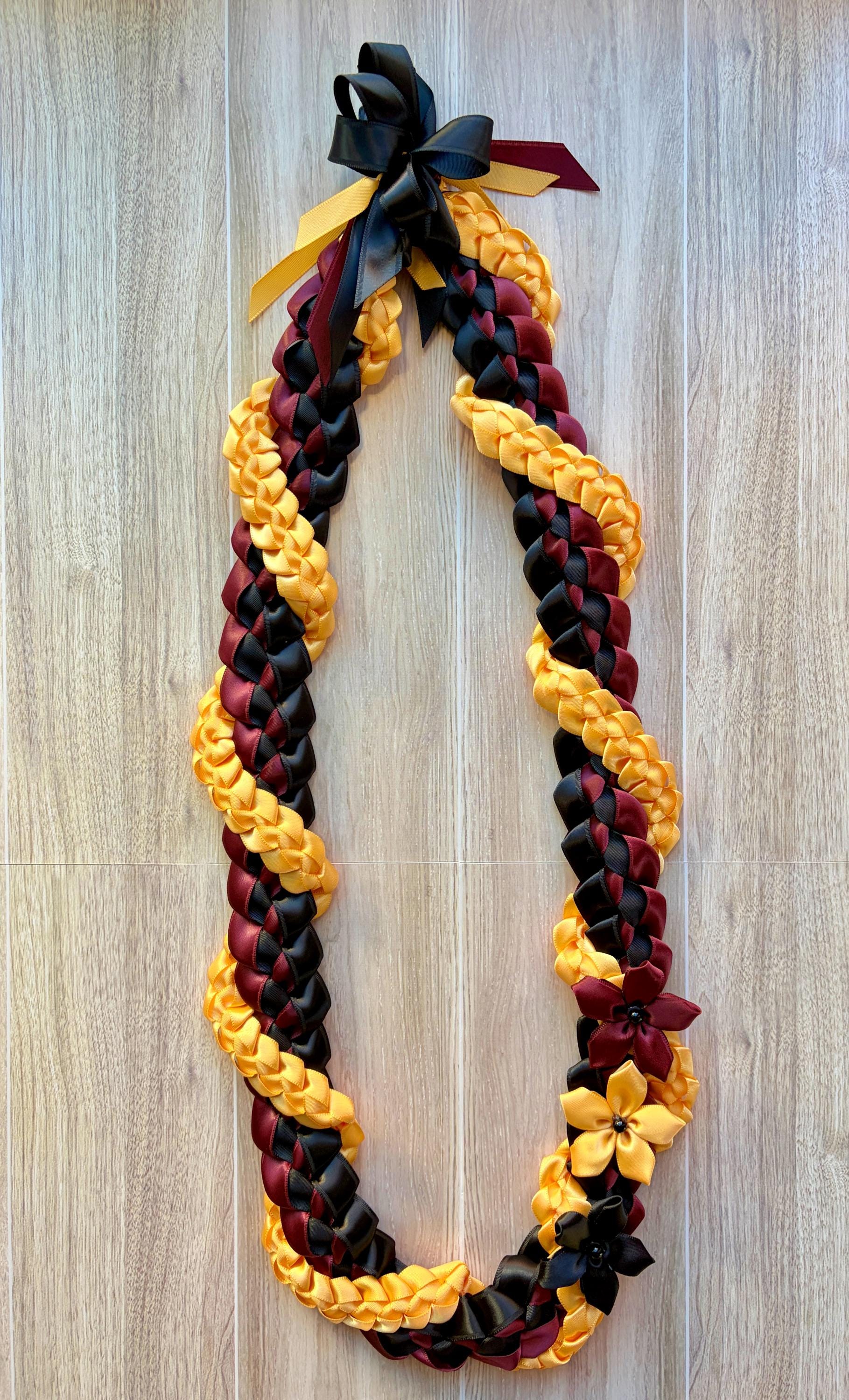 Burgundy, Black and Gold Wrap Ribbon Lei