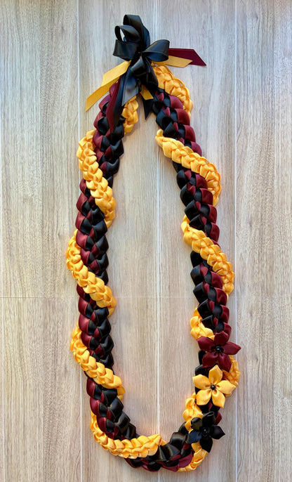 Burgundy, Black and Gold Wrap Ribbon Lei