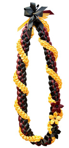 Burgundy, Black and Gold Wrap Ribbon Lei