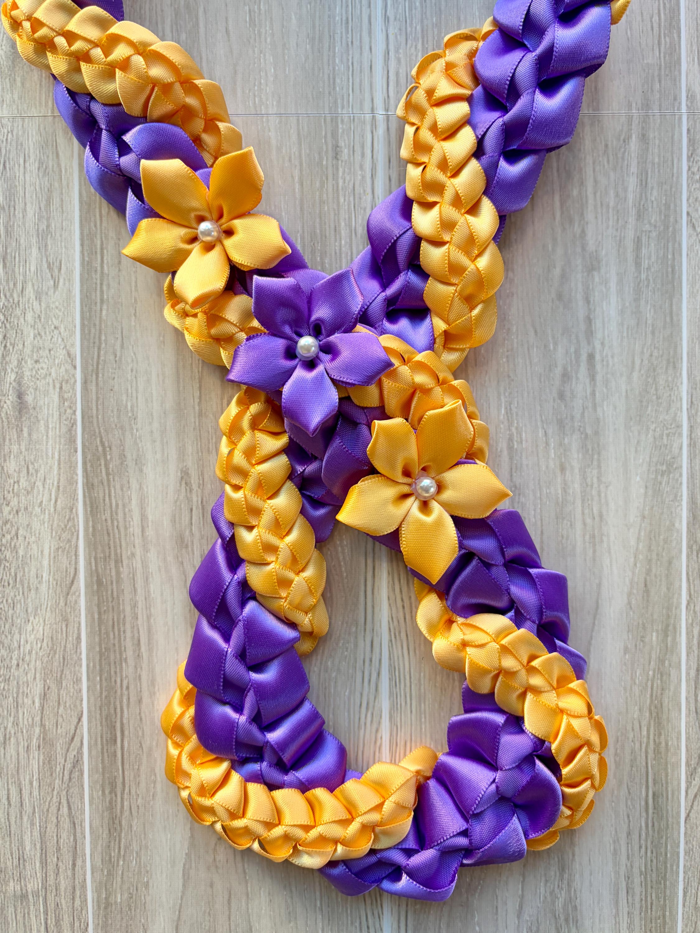 Dark Purple and Gold Wrap Ribbon Lei