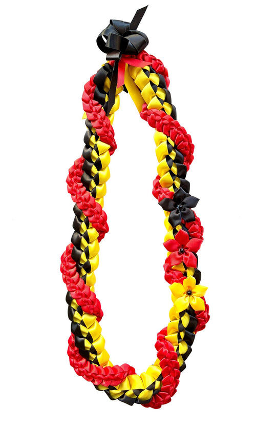 Black, Yellow, and Red Wrap Ribbon Lei