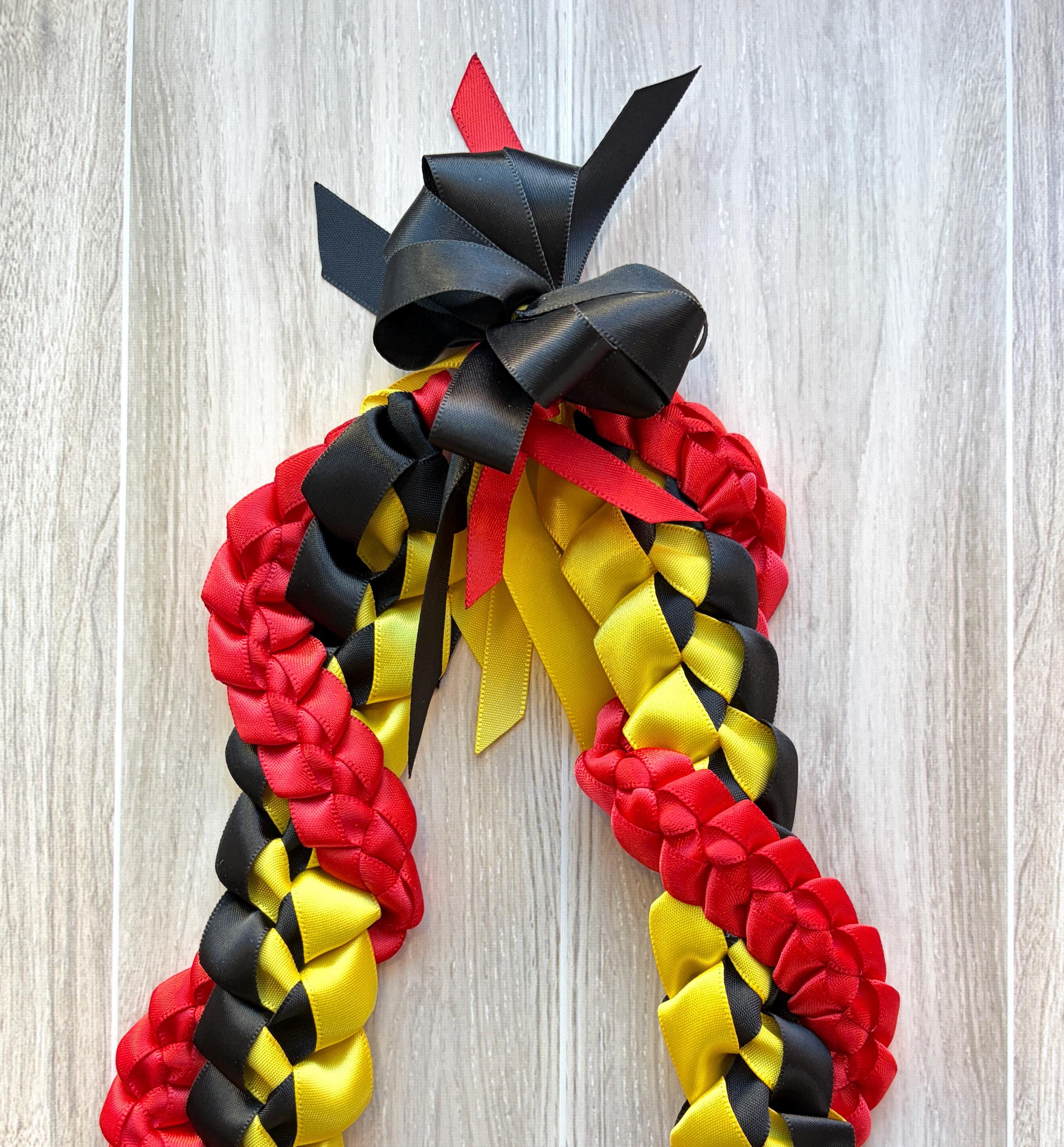 Black, Yellow, and Red Wrap Ribbon Lei