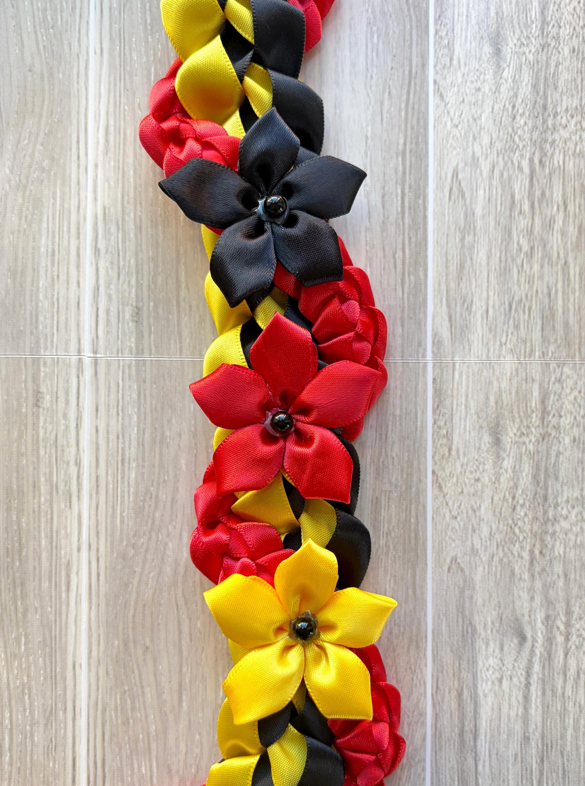 Black, Yellow, and Red Wrap Ribbon Lei