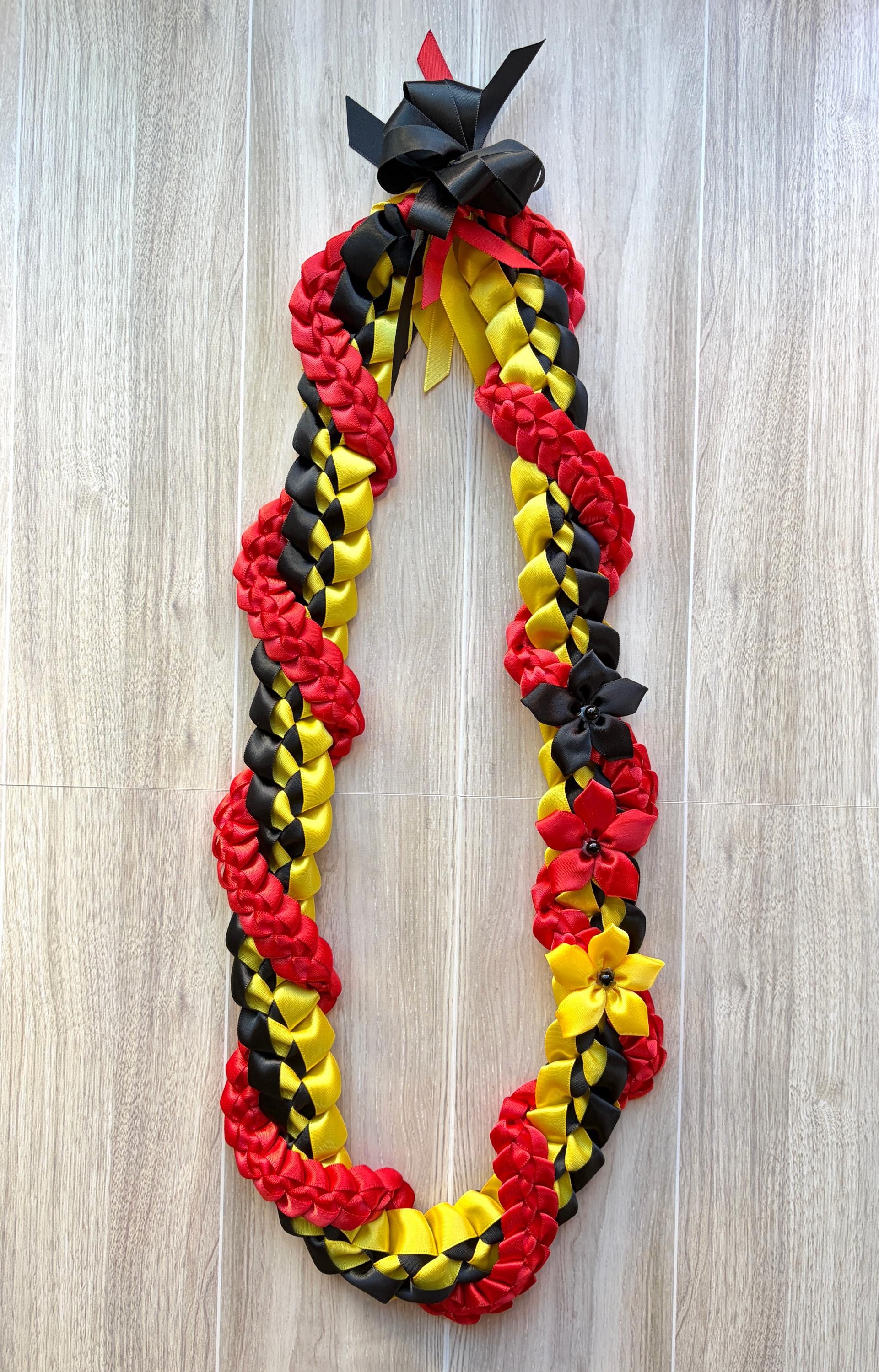 Black, Yellow, and Red Wrap Ribbon Lei