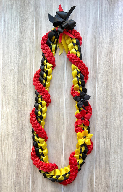 Black, Yellow, and Red Wrap Ribbon Lei