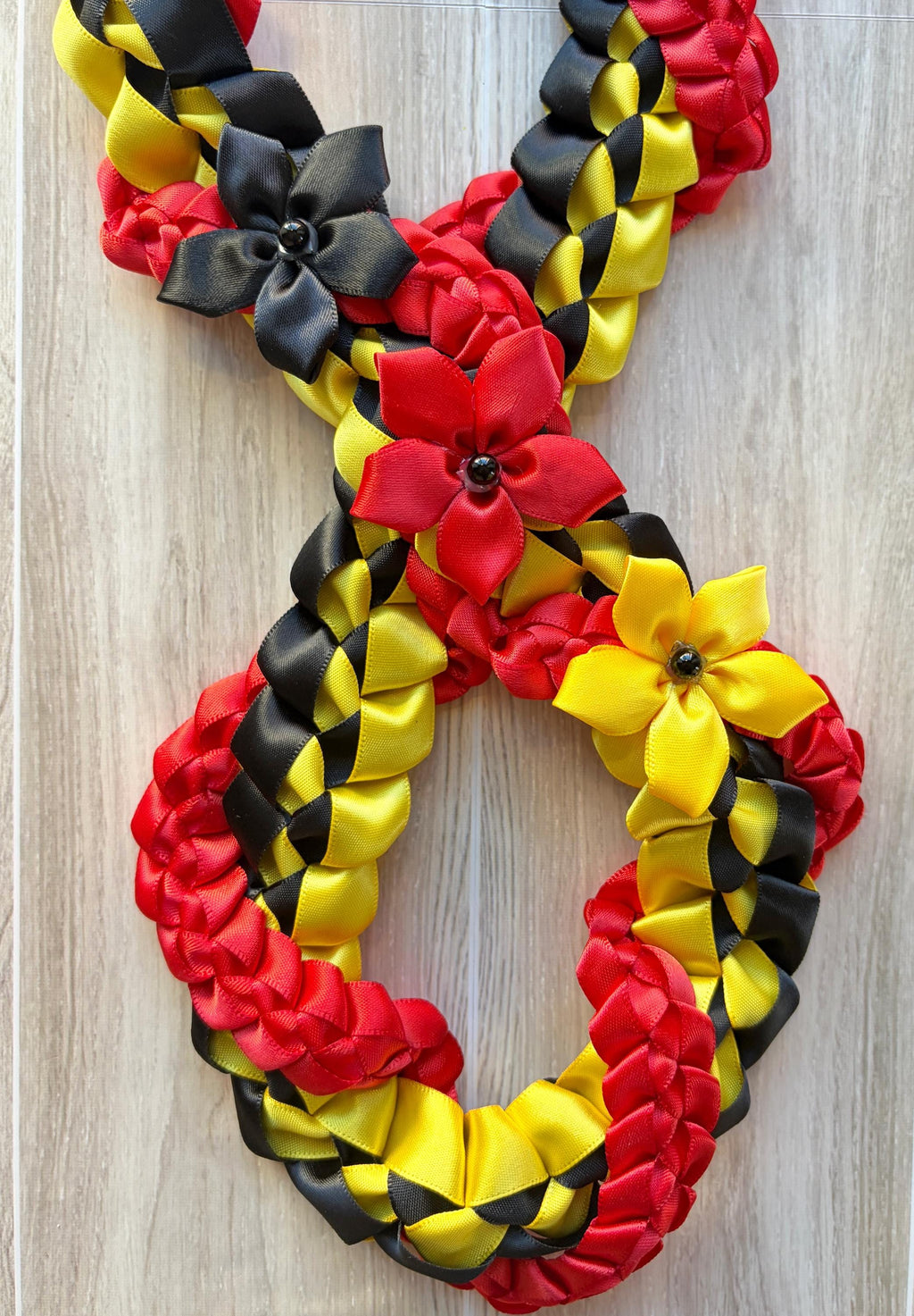 Black, Yellow, and Red Wrap Ribbon Lei
