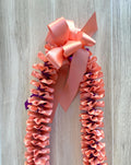 Coral and Purple Plumeria Ribbon Lei