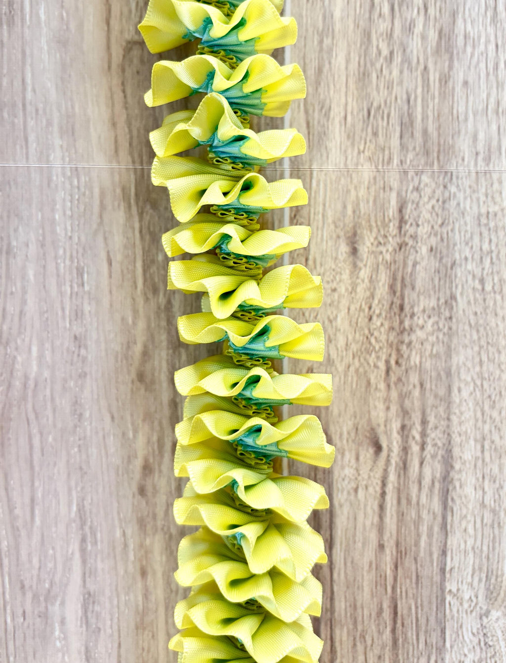 Light Yellow and Light Blue Plumeria Ribbon Lei