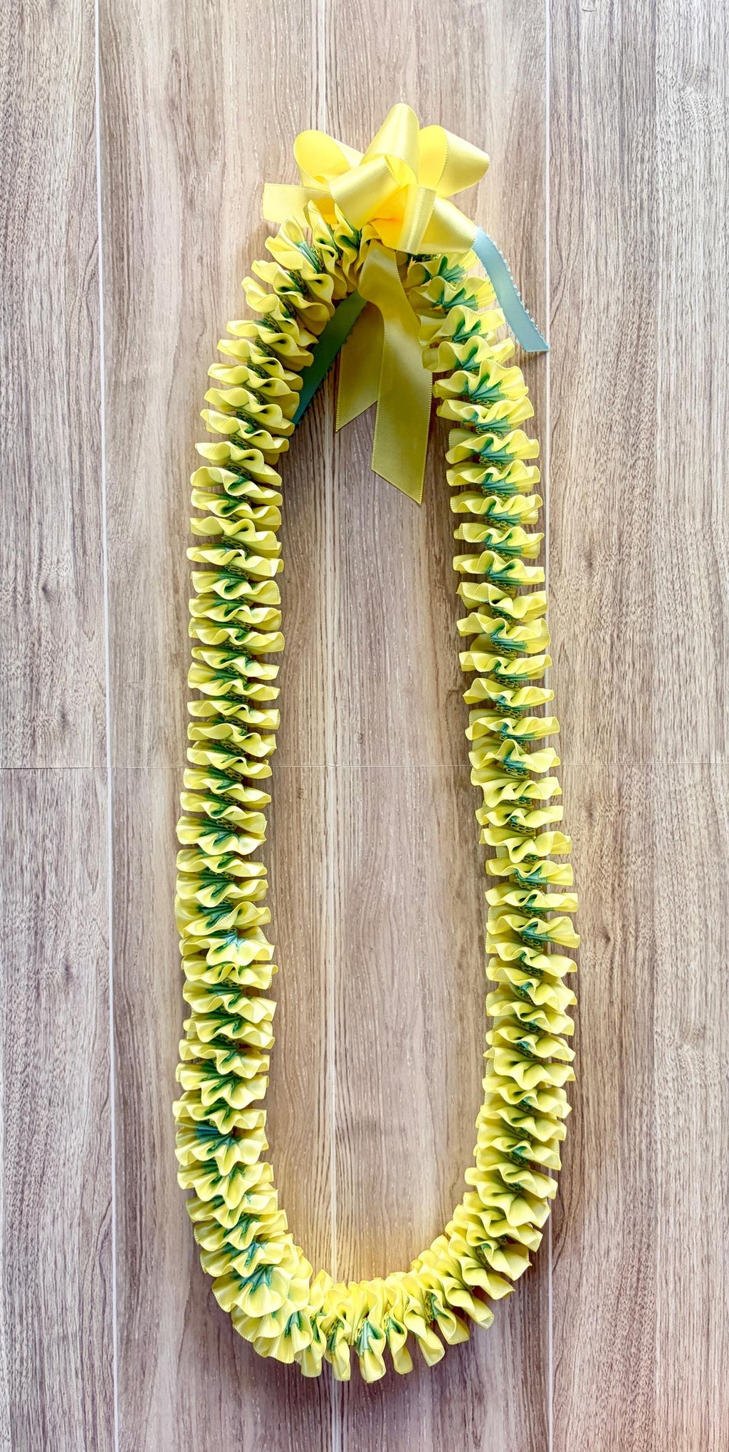 Light Yellow and Light Blue Plumeria Ribbon Lei