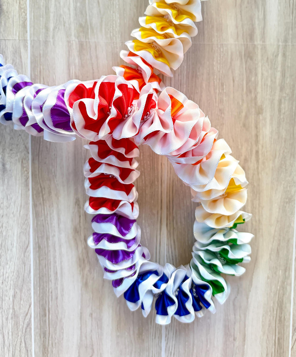 Rainbow Plumeria Ribbon Lei