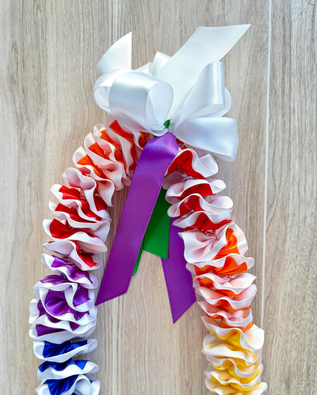 Rainbow Plumeria Ribbon Lei