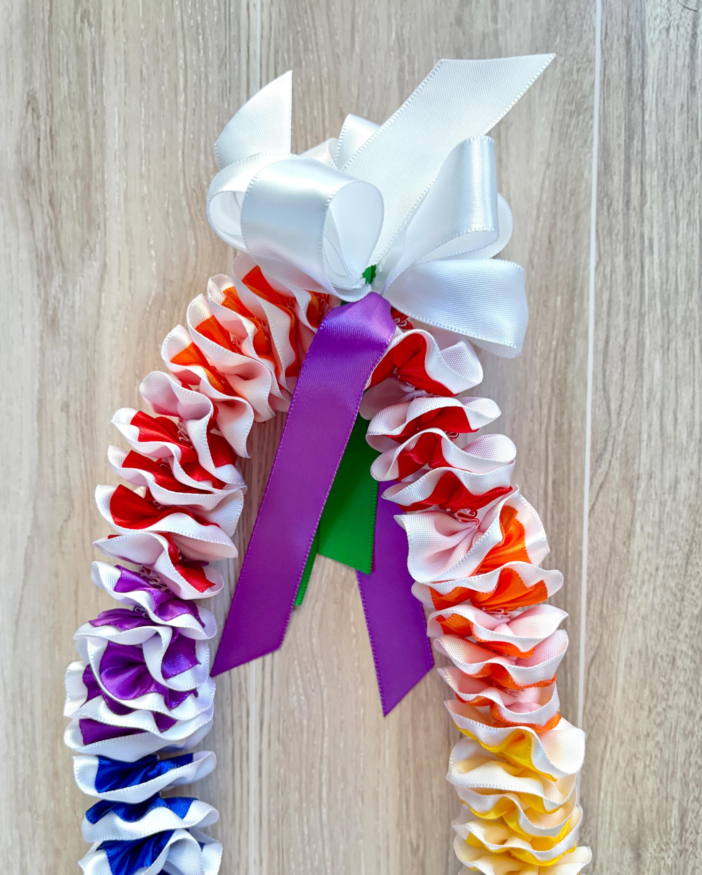 Rainbow Plumeria Ribbon Lei