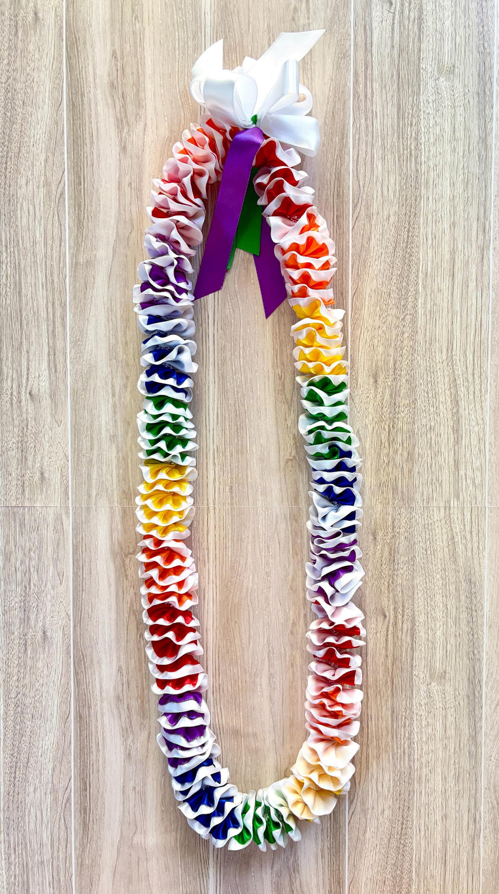 Rainbow Plumeria Ribbon Lei