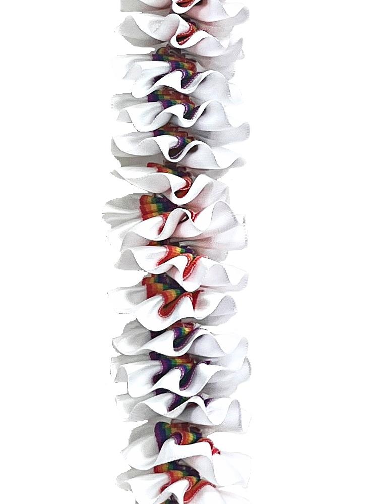 White and Rainbow Grosgrain Plumeria Ribbon Lei