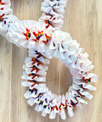 White and Rainbow Grosgrain Plumeria Ribbon Lei