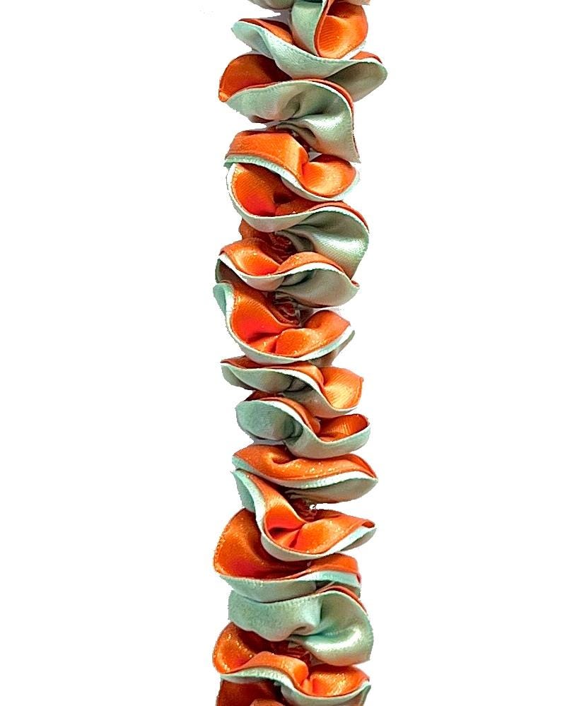 Glittery Mint and Orange Plumeria Ribbon Lei