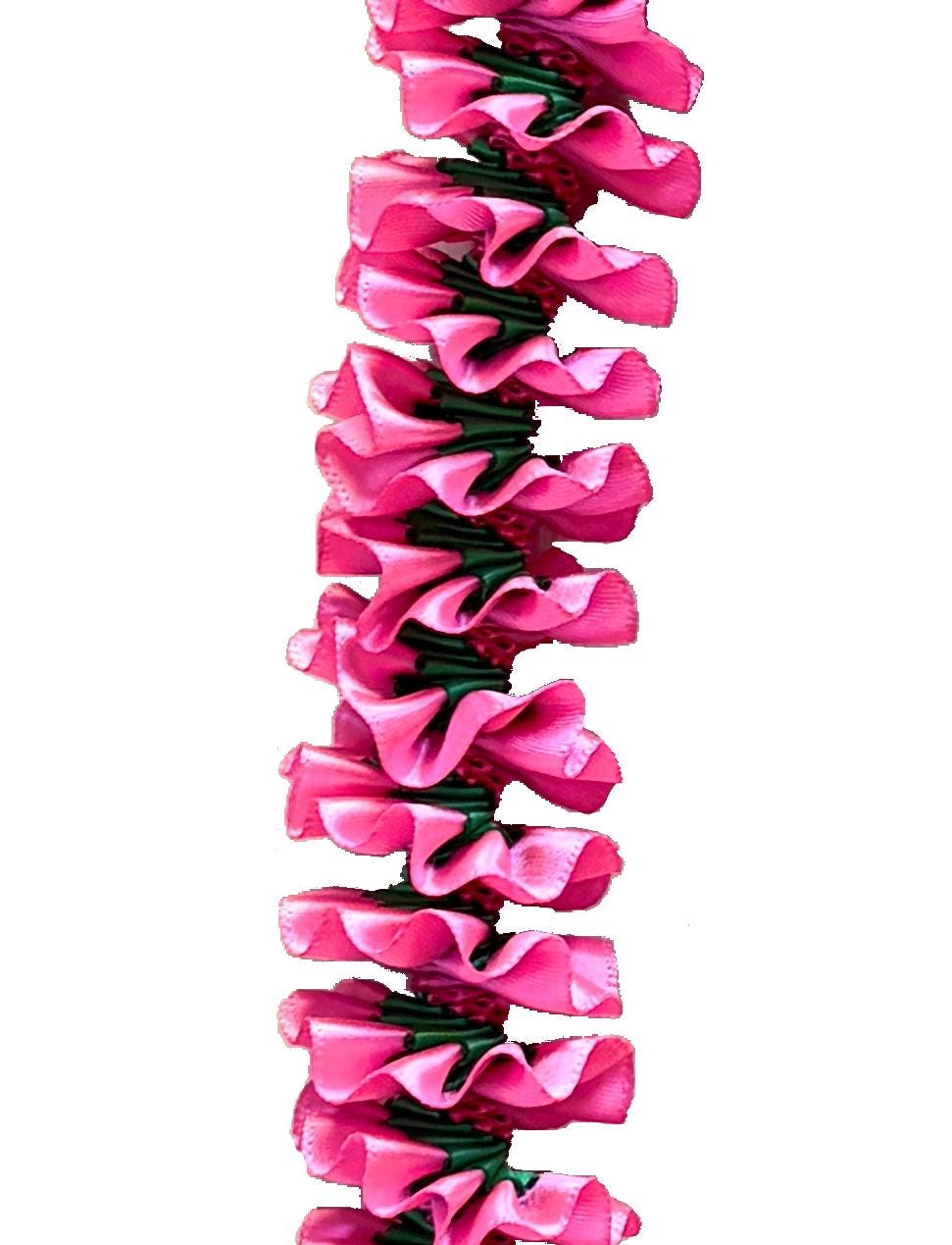 Hot Pink and Emerald Green Plumeria Ribbon Lei