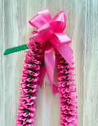 Hot Pink and Emerald Green Plumeria Ribbon Lei
